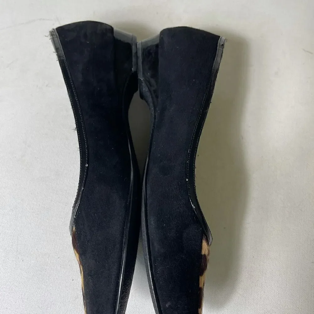 J Renée Kory black leather suede leopard print calf hair flats size 9.5